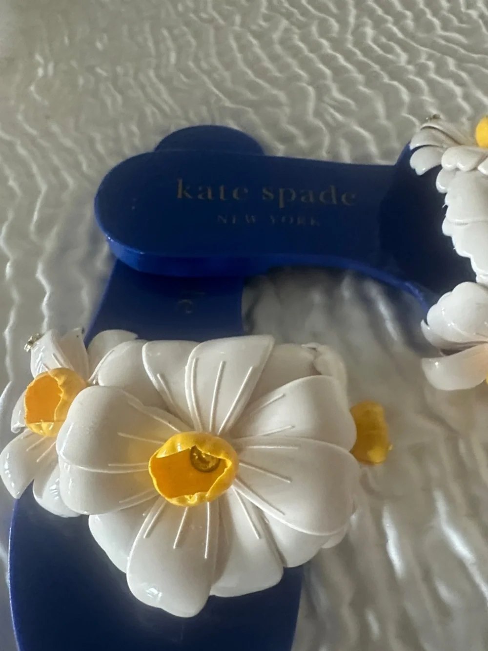 kate spade blue sandals with white and yellow floral accents - Picture 2 of 5